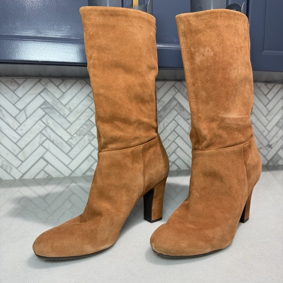 Aerosoles Backstage Leather Slip-On Boots Tan‎ Block Heel Cushioned Women 11M - Picture 1 of 7